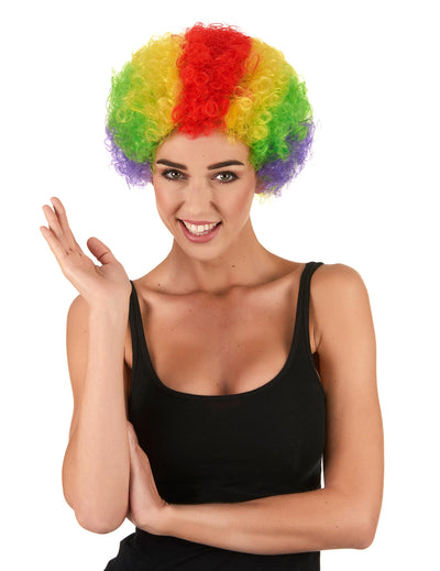 Perruque de clown pour adulte multicolore frisée arc-en-ciel