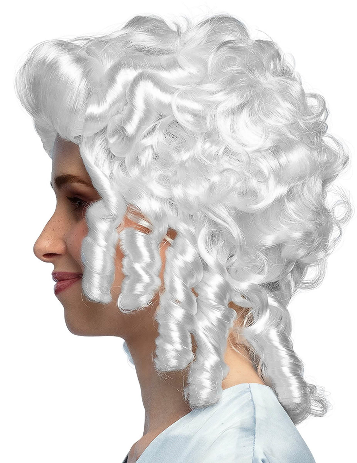 Vista de perfil de la peluca barroca para mujer