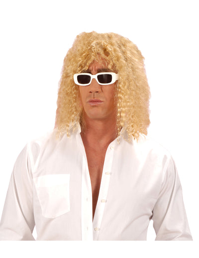 Perruque de chanteur pour adulte blonde bouclée et volumineuse