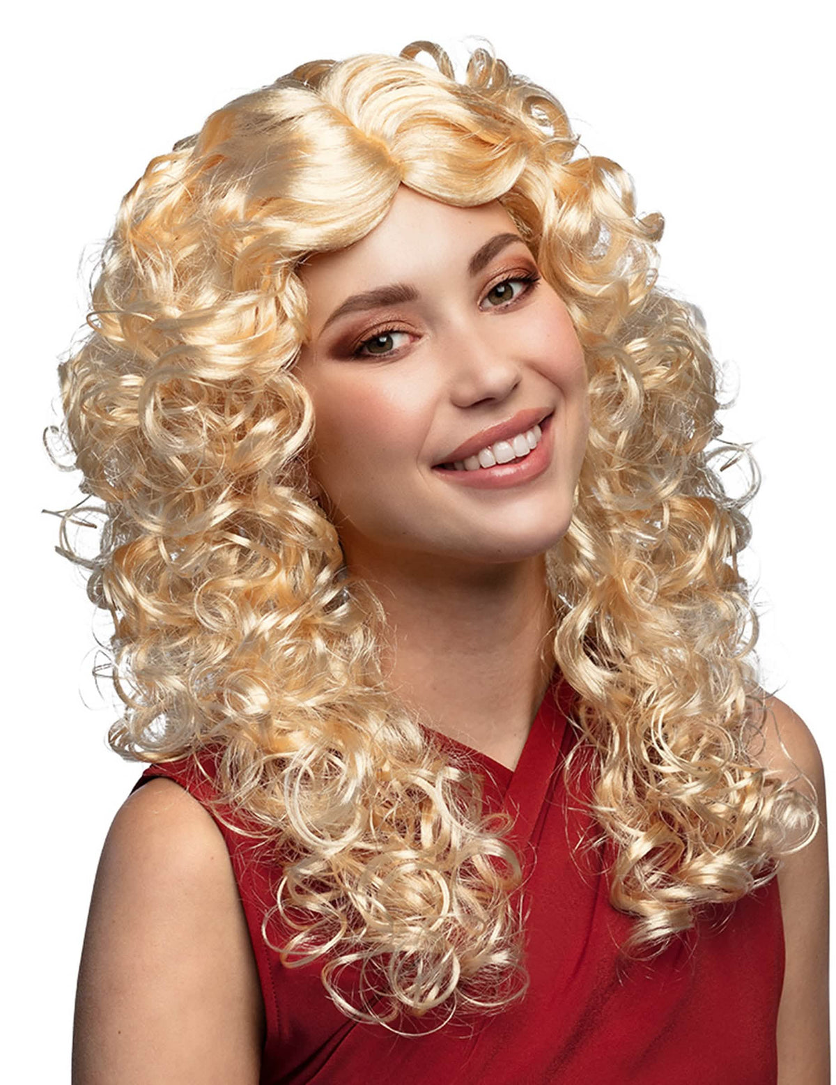 Peluca rizada de estrella del pop para mujer, rubia y voluminosa