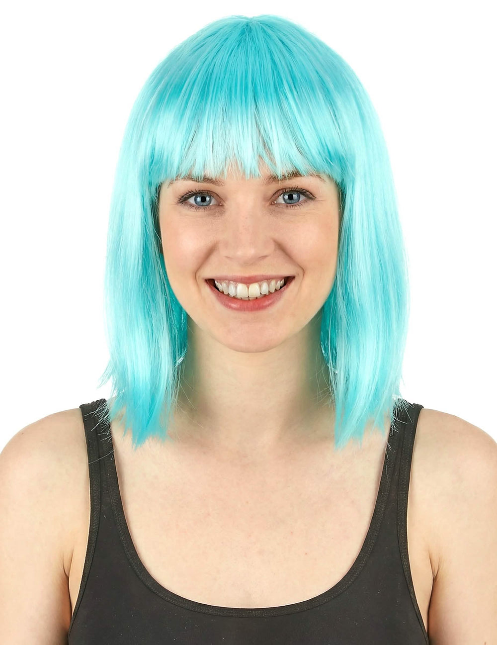 Peluca carré media larga para mujer azul cielo con flequillo
