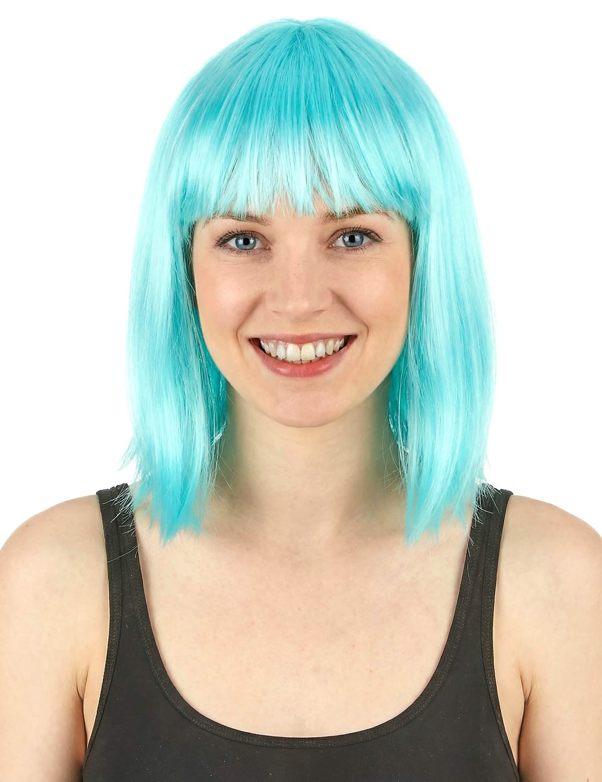 Peluca carré media larga para mujer azul cielo con flequillo