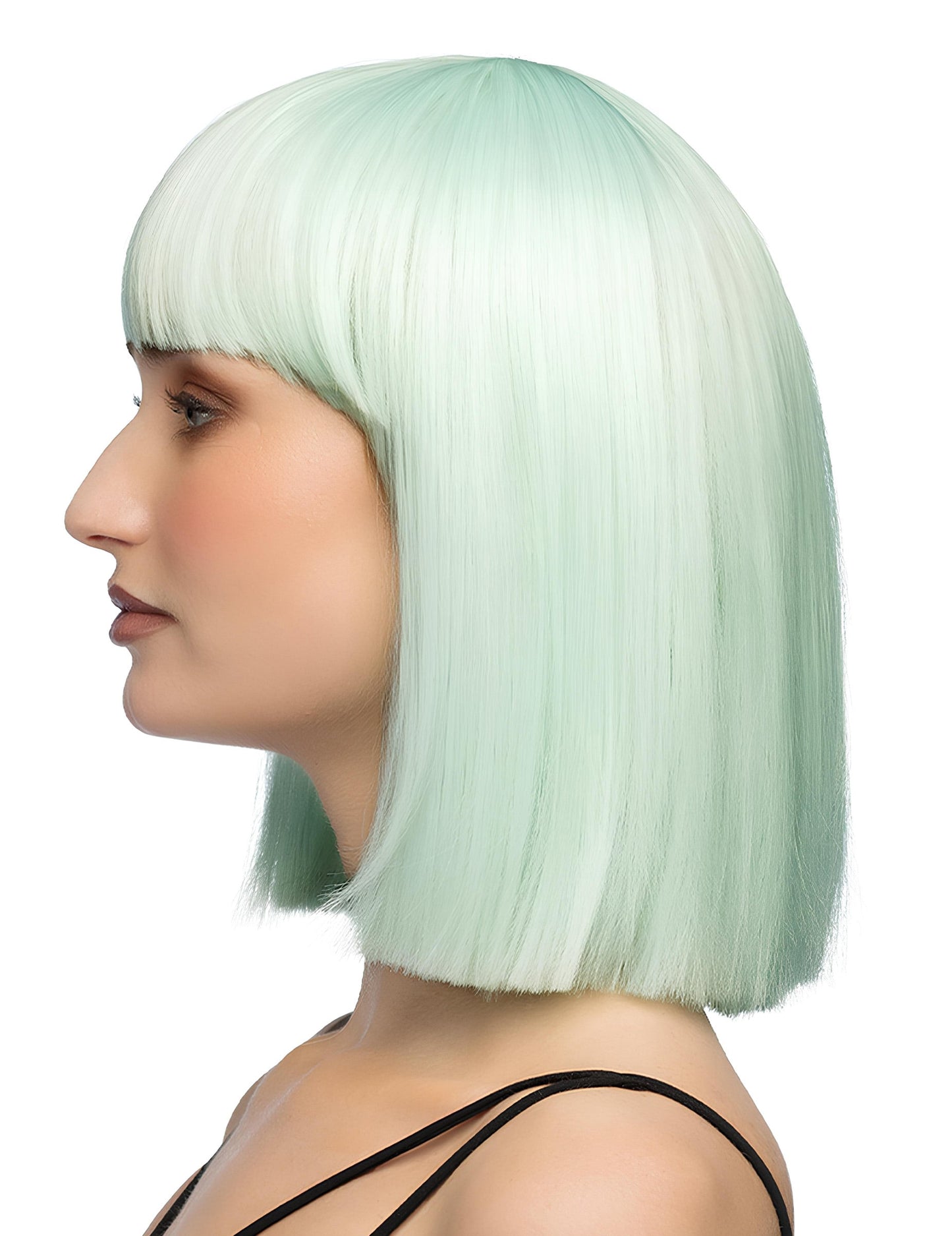 Peluca lujosa de corte recto en color menta pastel para adultos