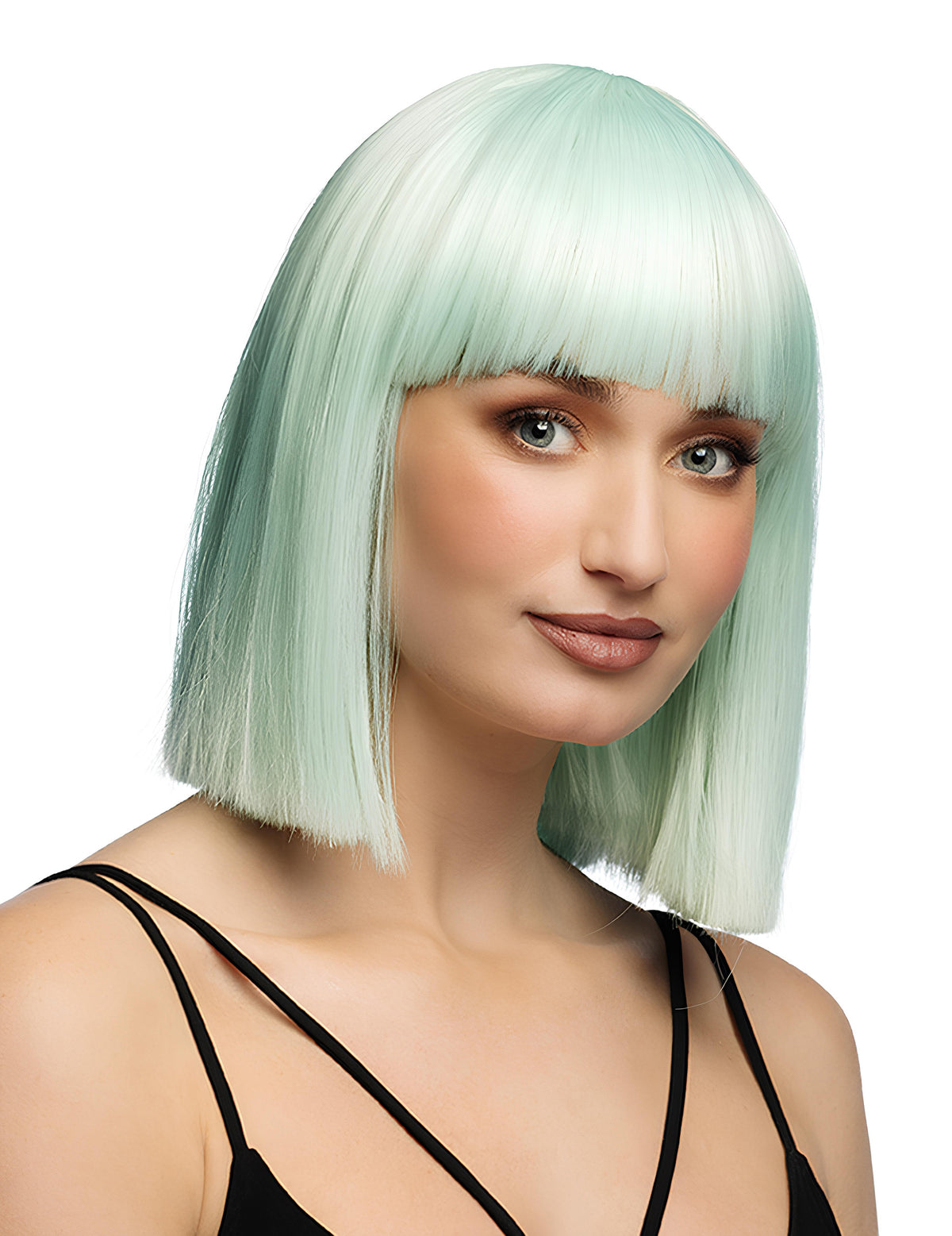 Peluca lujosa de corte recto en color menta pastel para adultos