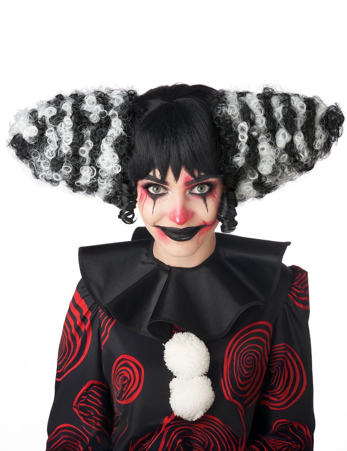 Perruque de clown maléfique pour adulte noire et blanche luxe