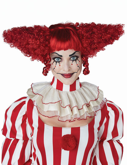 Perruque clown psycho pour femme rouge volumineuse à couettes frisées