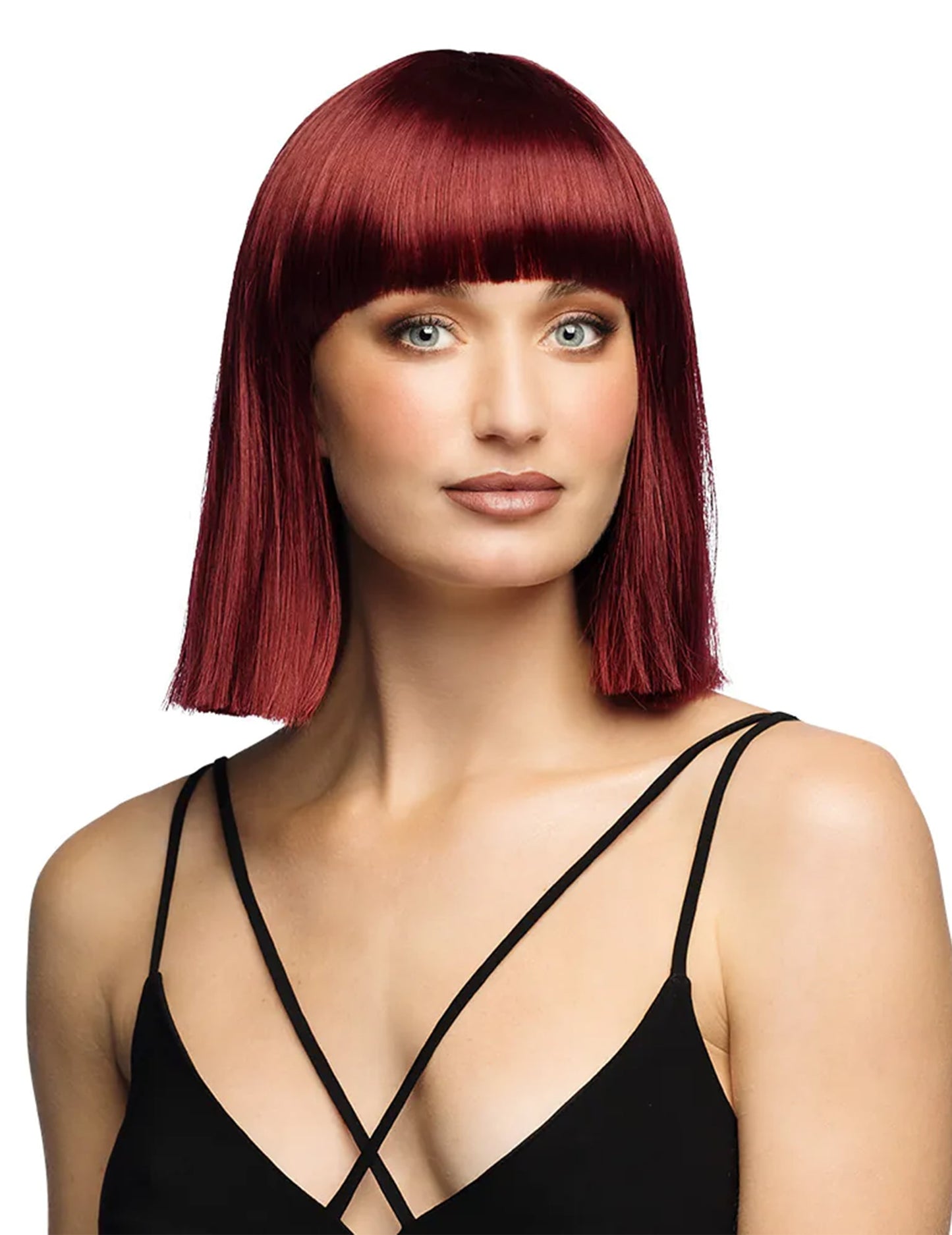 Peluca cuadrada peinable color castaño rojizo de lujo para mujer