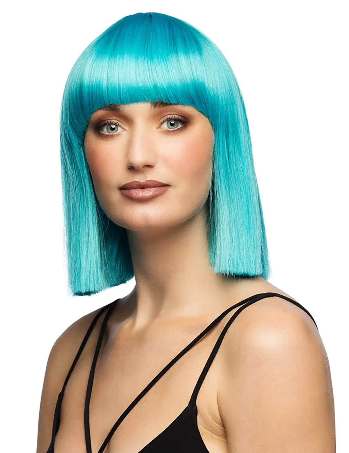 Peluca de corte bob azul turquesa de lujo para mujer