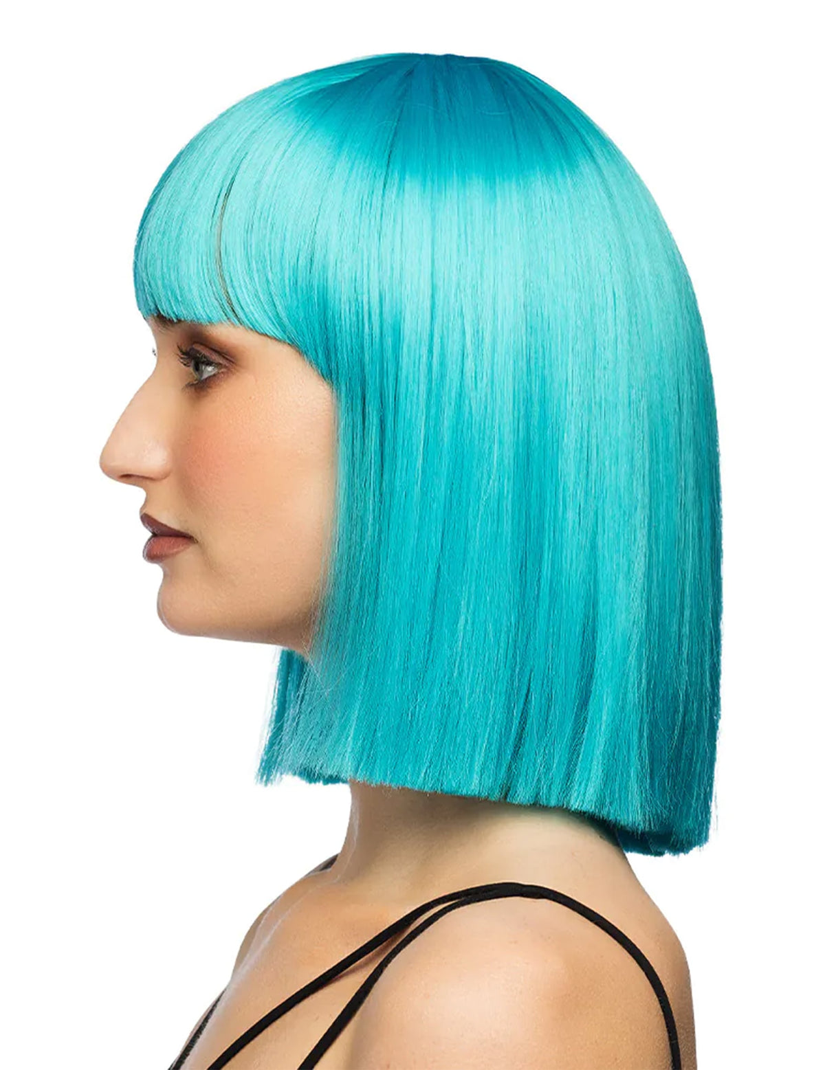 Peluca de corte bob azul turquesa de lujo para mujer