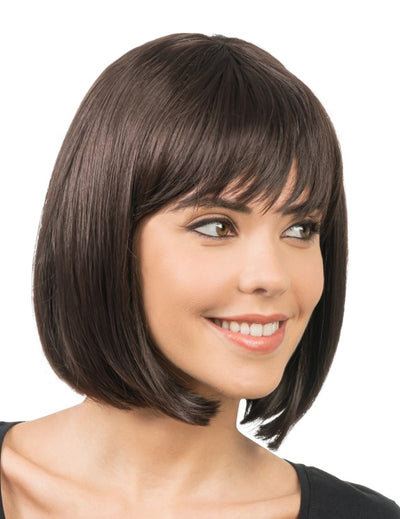 Peluca peinable cuadrada castaña de lujo para mujer