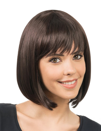 Peluca peinable cuadrada castaña de lujo para mujer