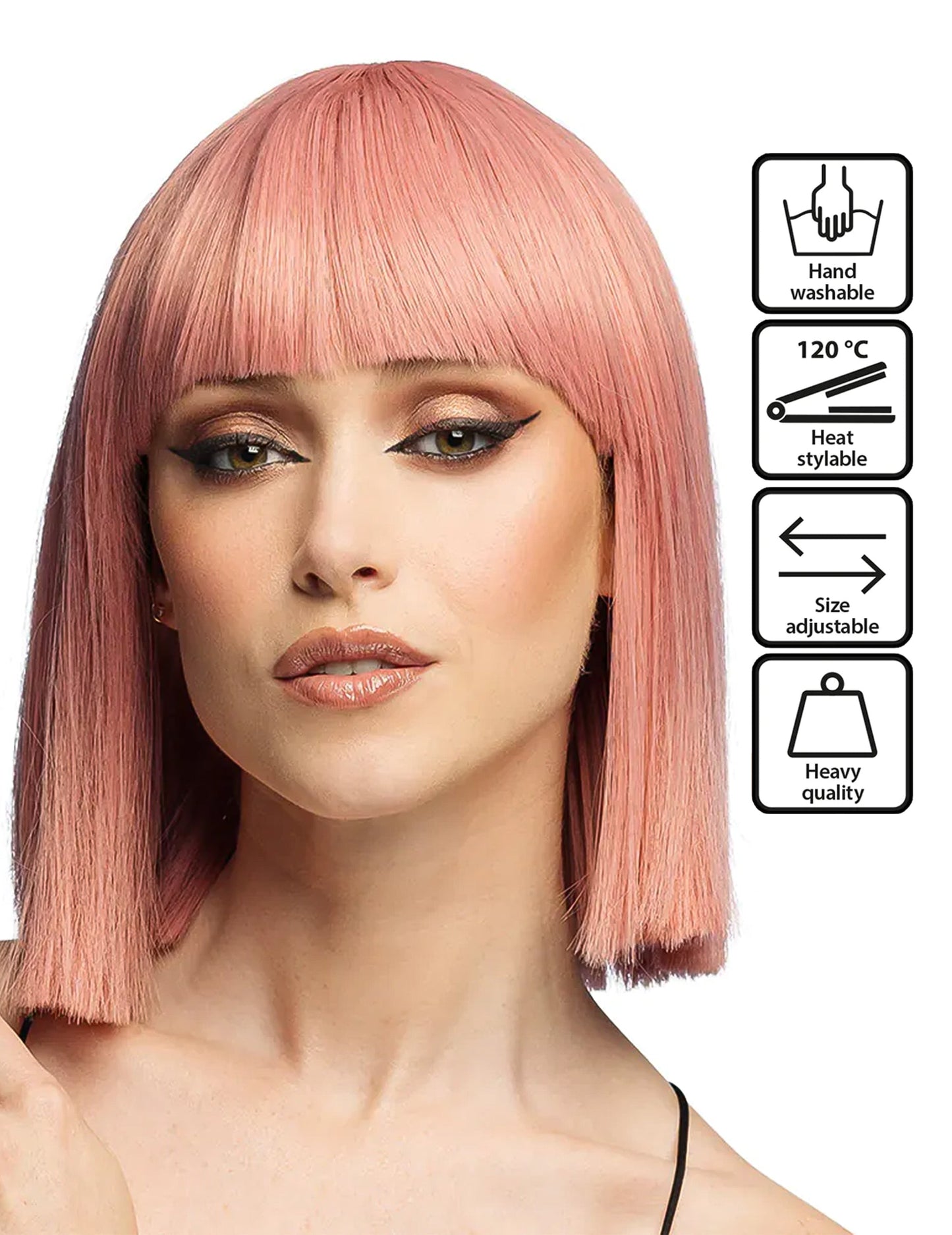 Peluca cuadrada peinable rosa pastel de lujo para mujer