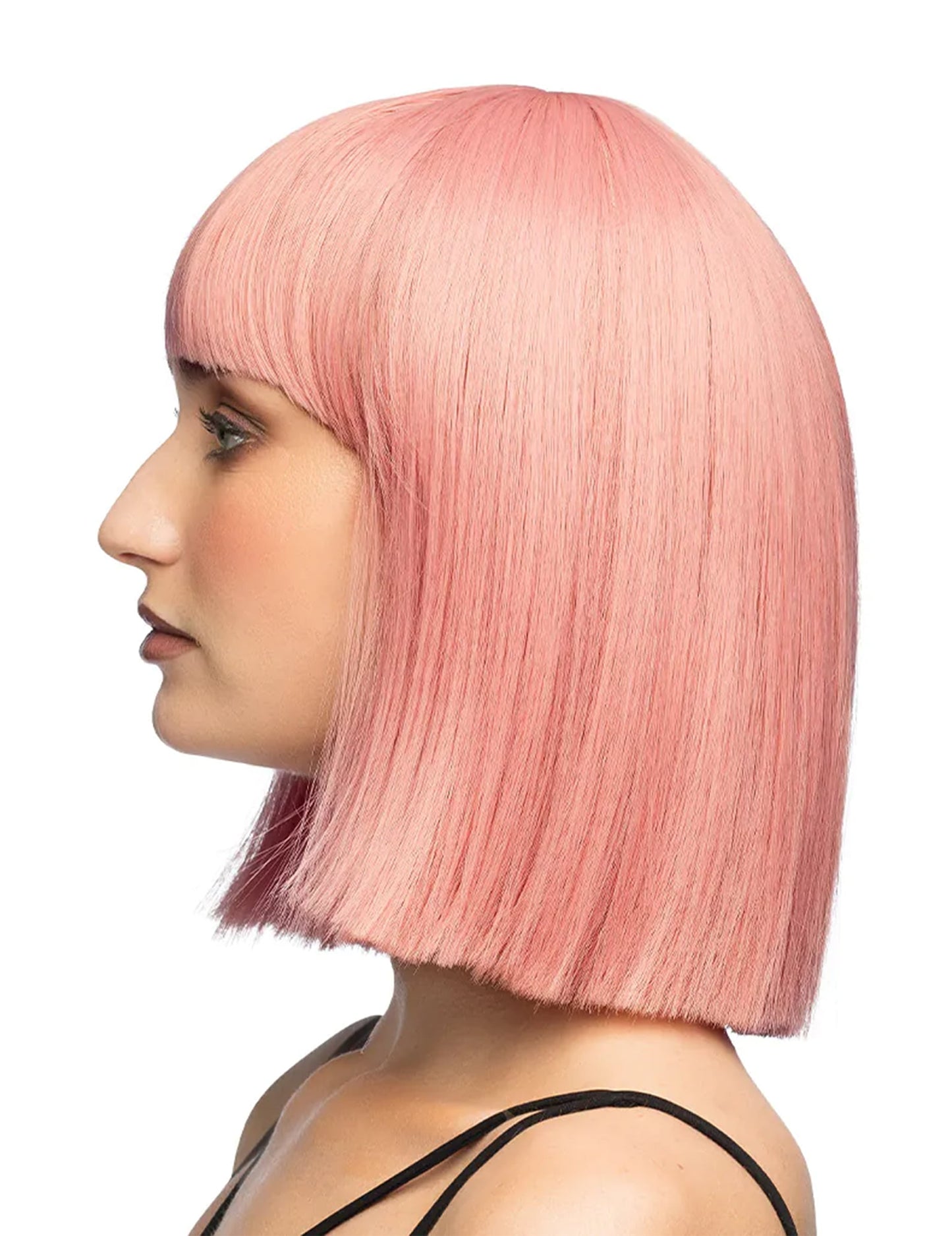 Peluca cuadrada peinable rosa pastel de lujo para mujer