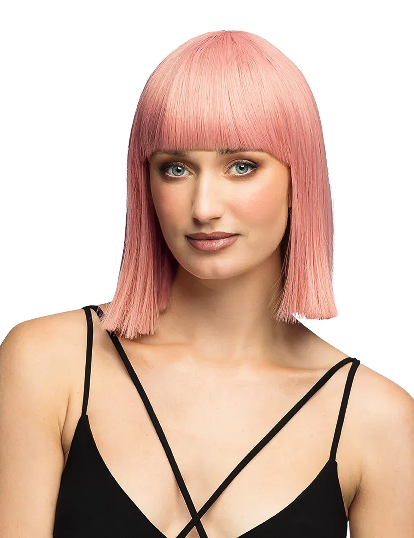 Peluca cuadrada peinable rosa pastel de lujo para mujer
