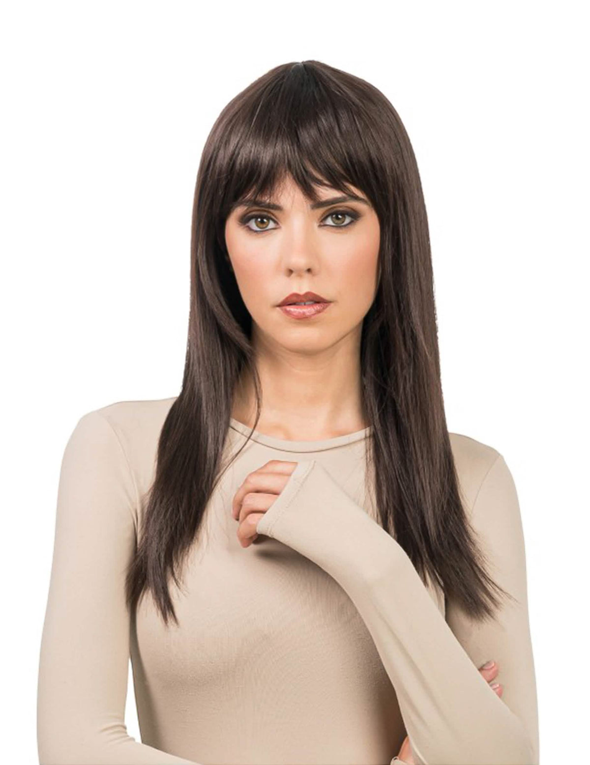 Peluca larga morena peinable de lujo para mujer