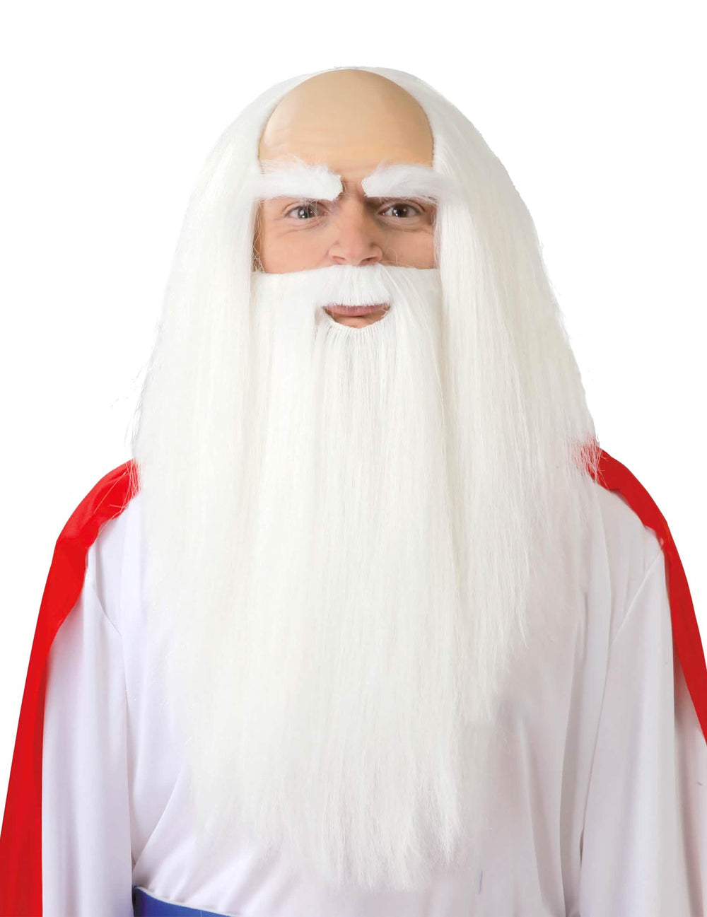 Perruque et barbe de druide gaulois pour adulte blanche avec crâne chauve et sourcils