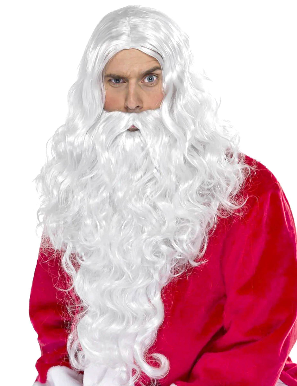 Perruque et barbe Père Noël pour adulte blanche bouclée