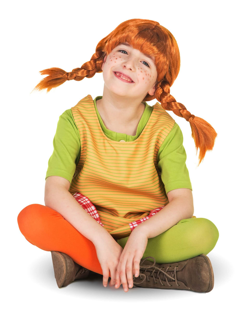Peluca Fifi Brindacier para niña pelirroja con trenzas