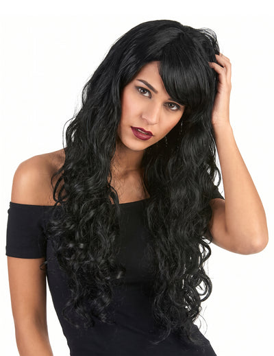 Peluca glamour larga negra con rizos mujer