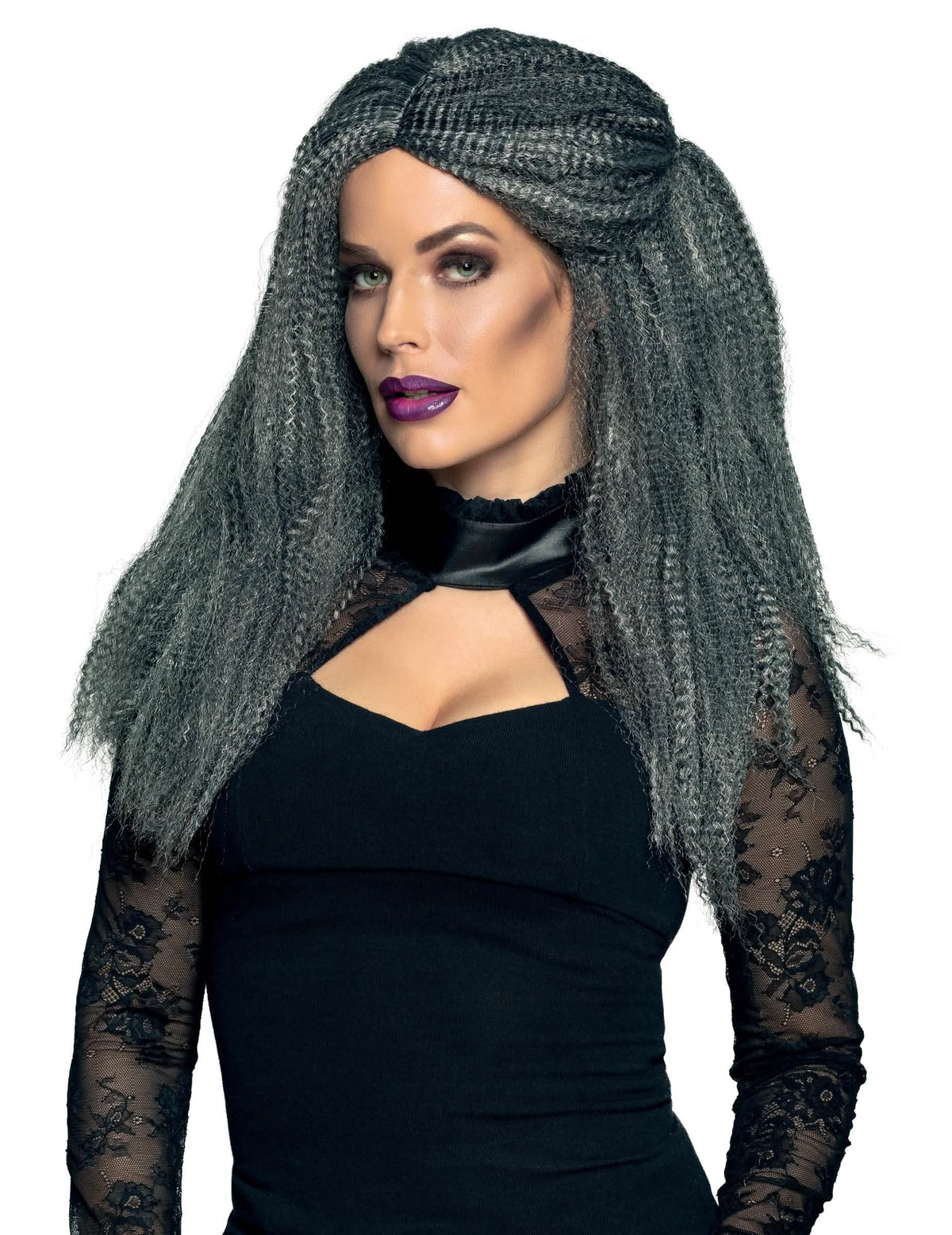 Peluca ondulada para mujer gris