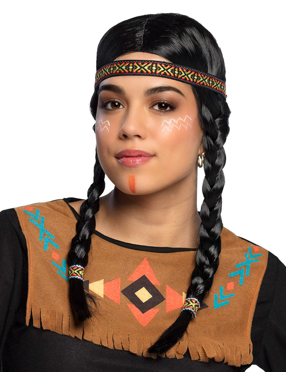 Perruque indienne tressée pour femme noire avec bandeau coloré