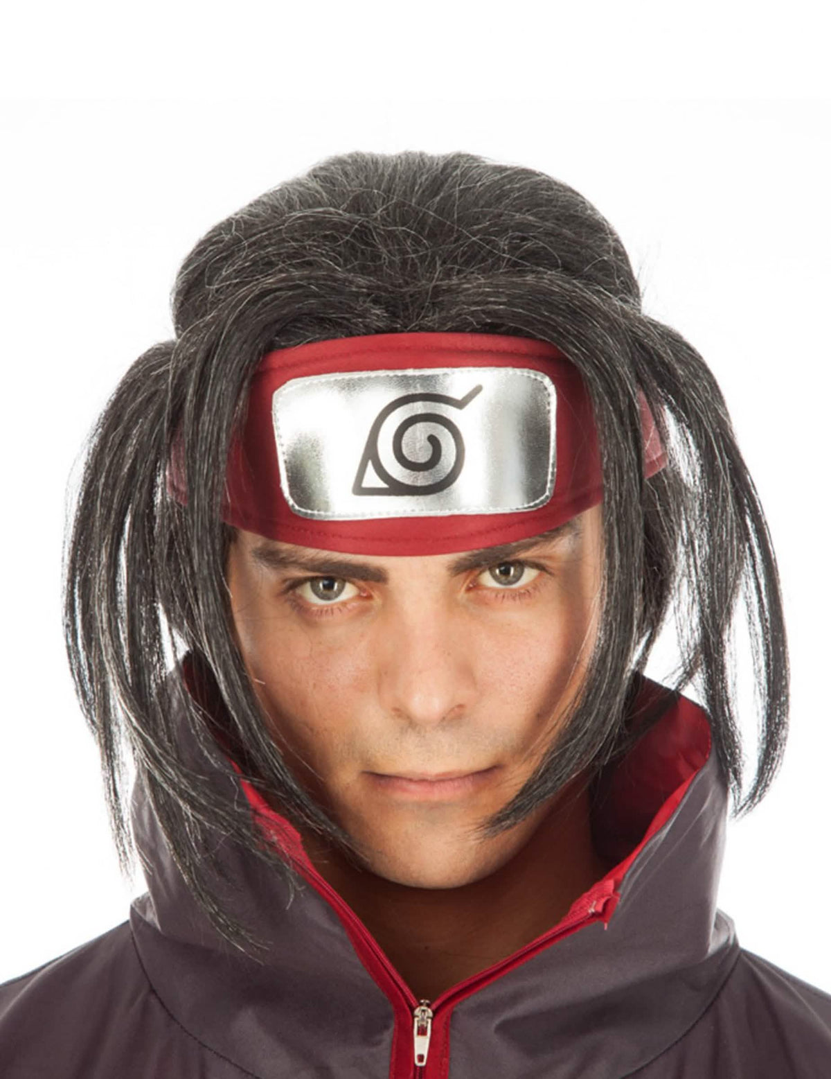 Peluca Itachi Naruto™ para adulto negra con banda roja