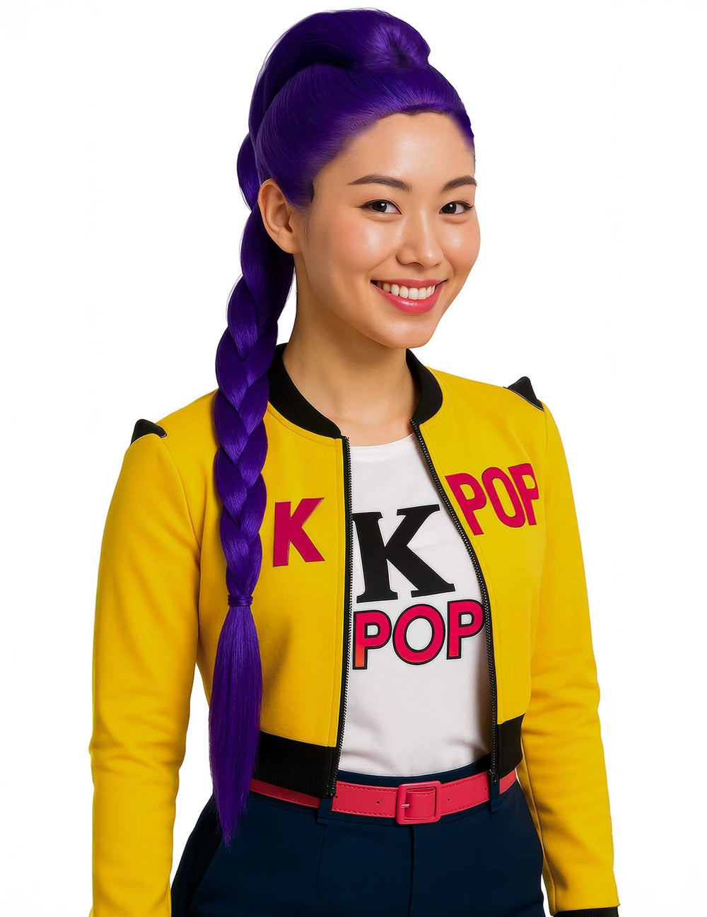 Perruque Kpop pour adulte avec longue tresse violette