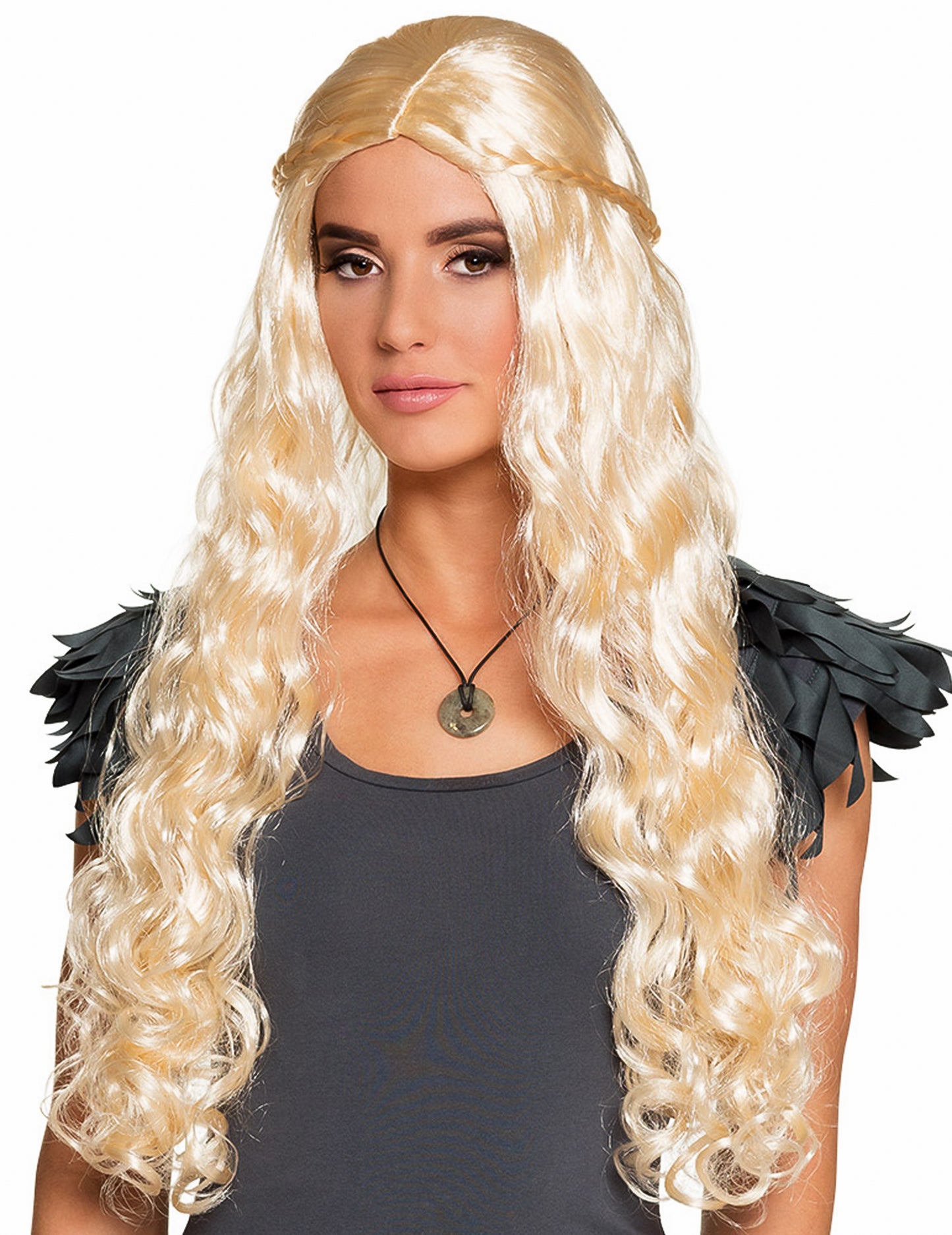 Perruque longue avec petites tresses pour femme blonde ondulée