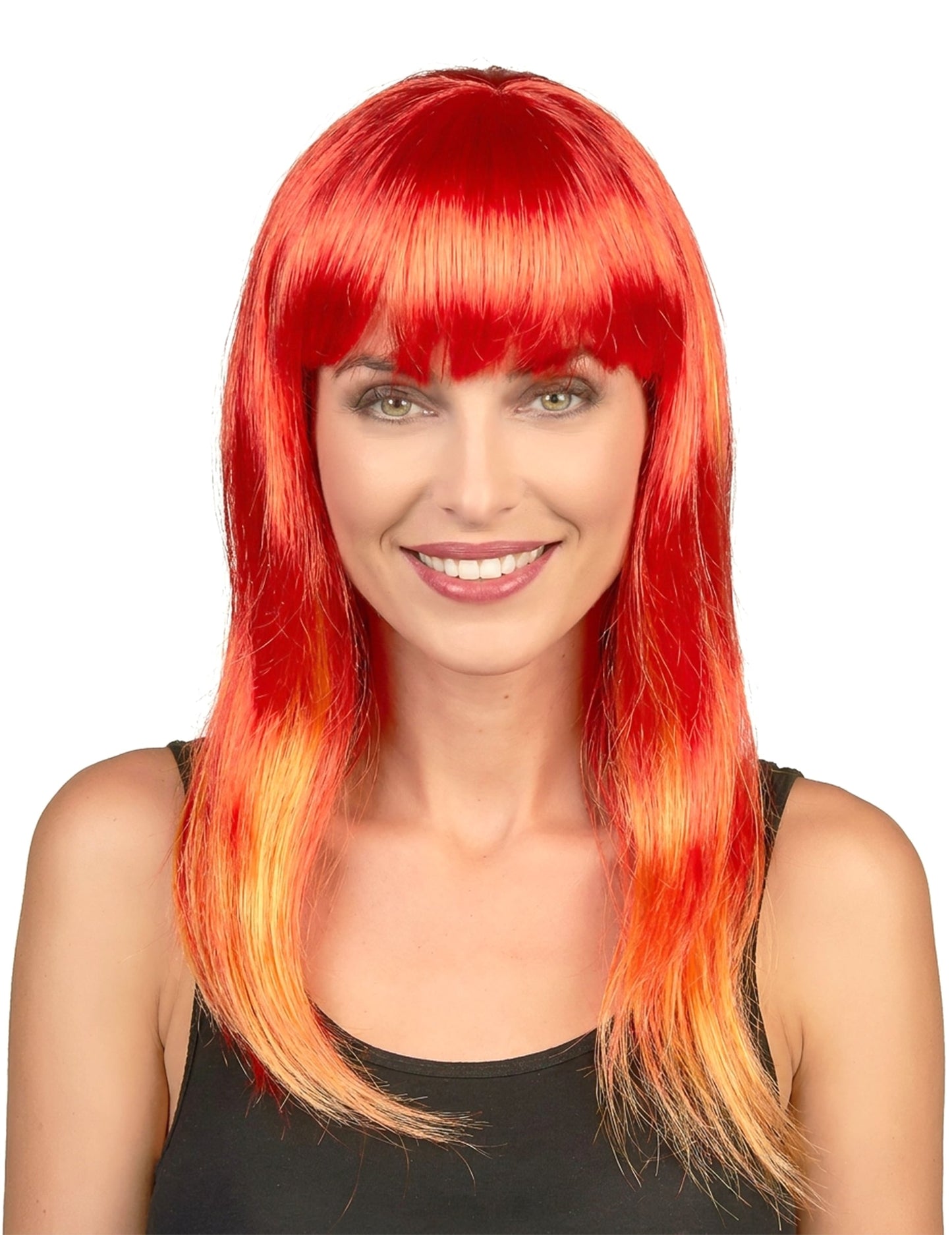 Peluca larga con cabello rojo para mujer