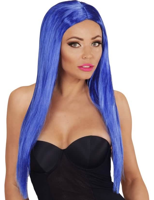 Peluca larga glamour para mujer azul