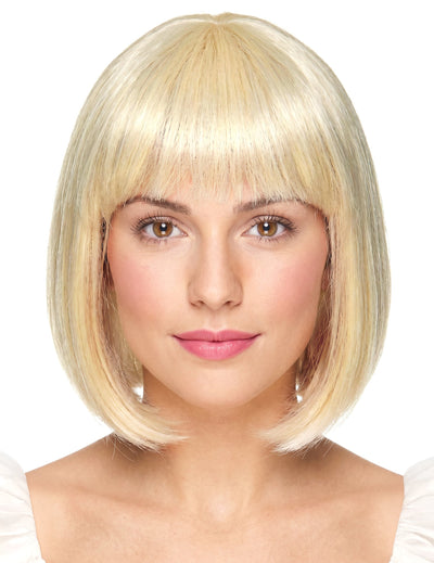 Peluca rubia corta flequillo Deluxe mujer