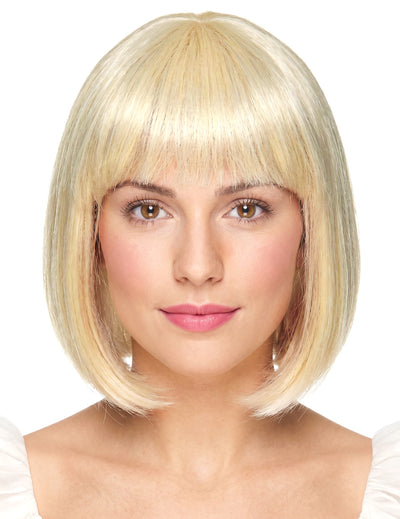Peluca rubia corta flequillo Deluxe mujer