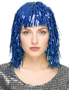 Peluca metálica azul para mujer