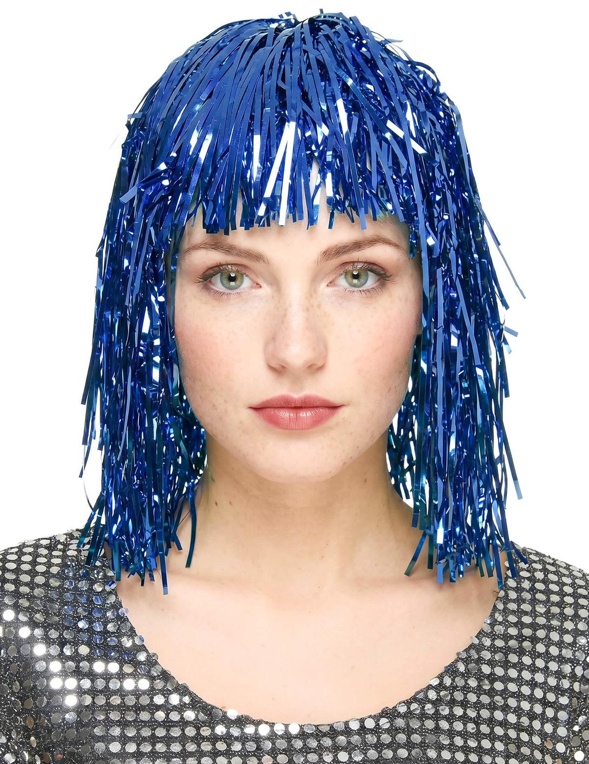 Peluca metálica azul para mujer