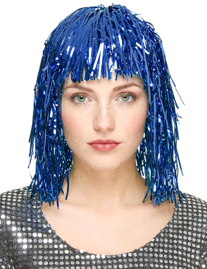 Peluca metálica azul para mujer