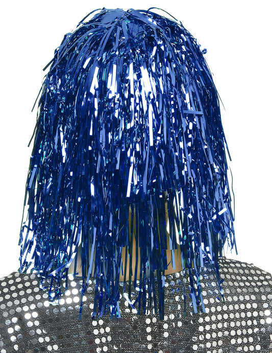 Peluca metálica azul para mujer