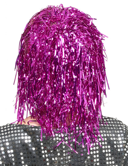 Peluca metálica fucsia para mujer