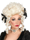 Perruque noble pour femme blonde avec boucles et nœuds noirs