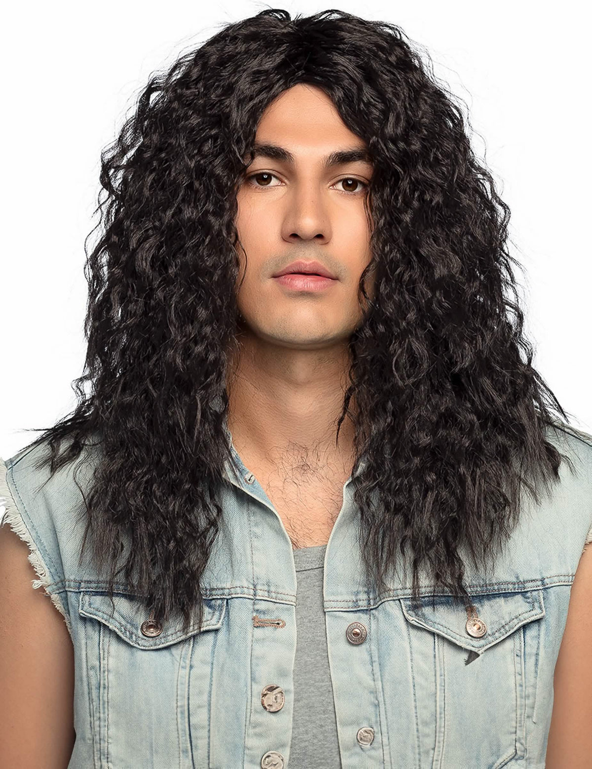 Peluca para hombre negra larga y rizada