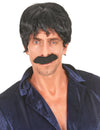 Perruque de chanteur disco pour homme noire avec moustache