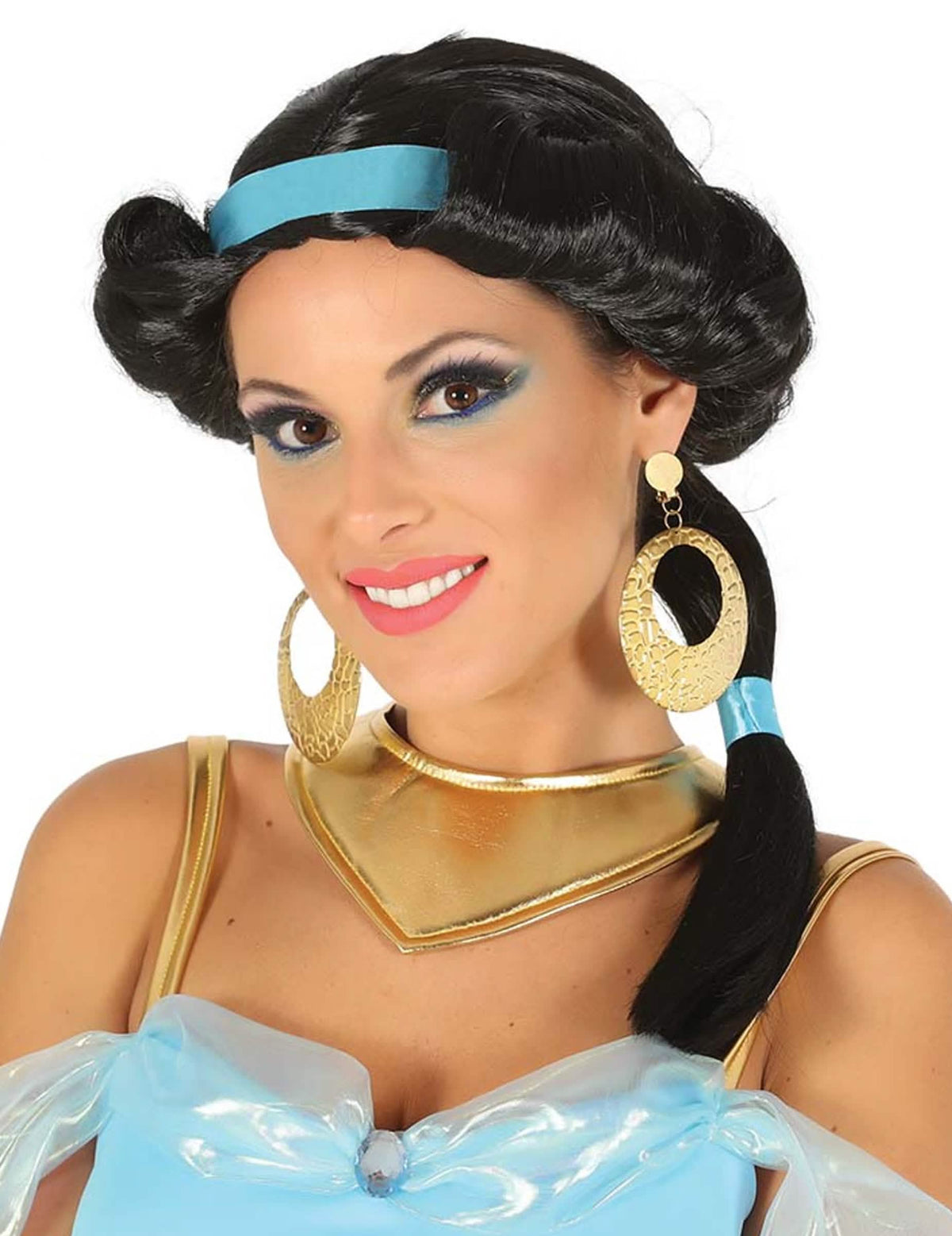 Peluca princesa del desierto para mujer negra con banda azul