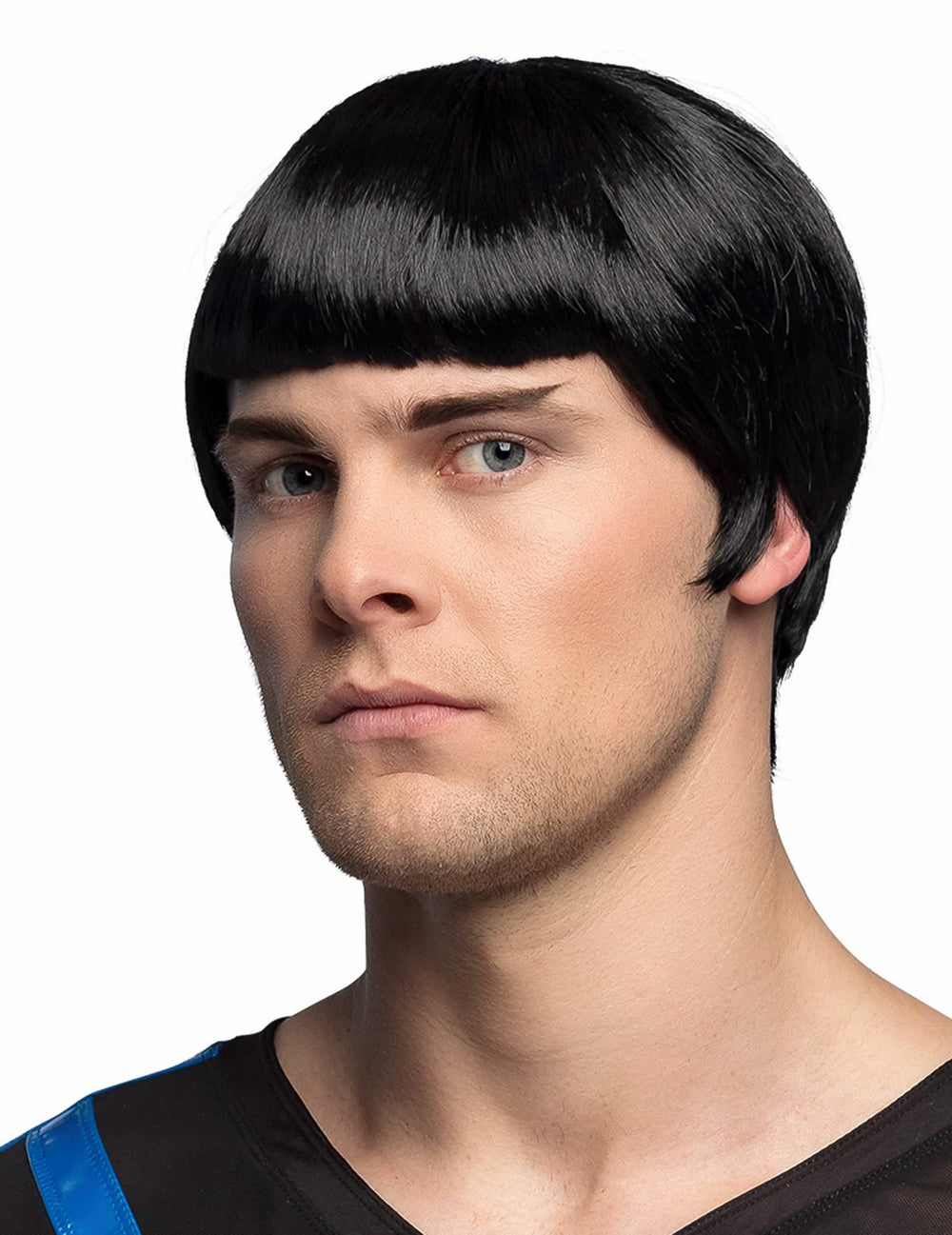 Peluca de oficial espacial para hombre negra lisa con flequillo recto