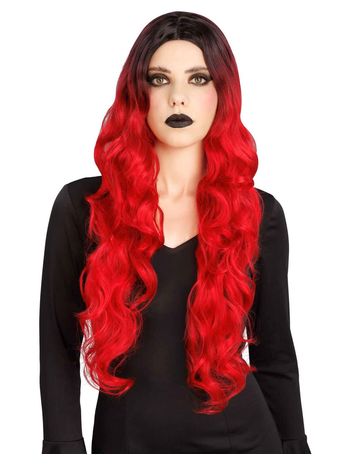 Peluca degradada roja y negra lujo mujer