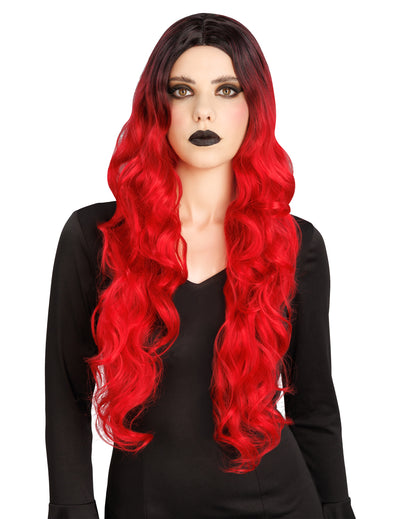 Peluca degradada roja y negra lujo mujer