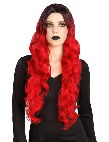 Peluca degradada roja y negra lujo mujer
