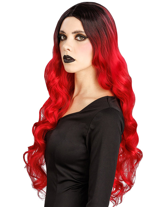Peluca degradada roja y negra lujo mujer