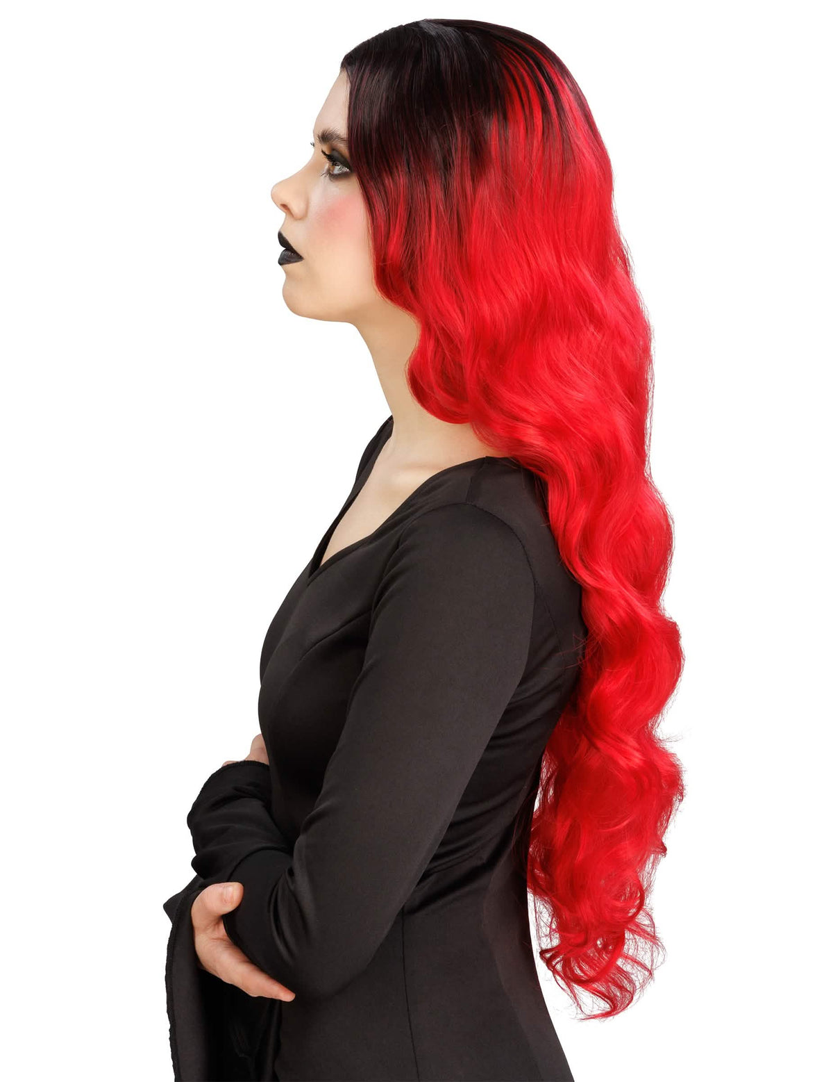 Peluca degradada roja y negra lujo mujer