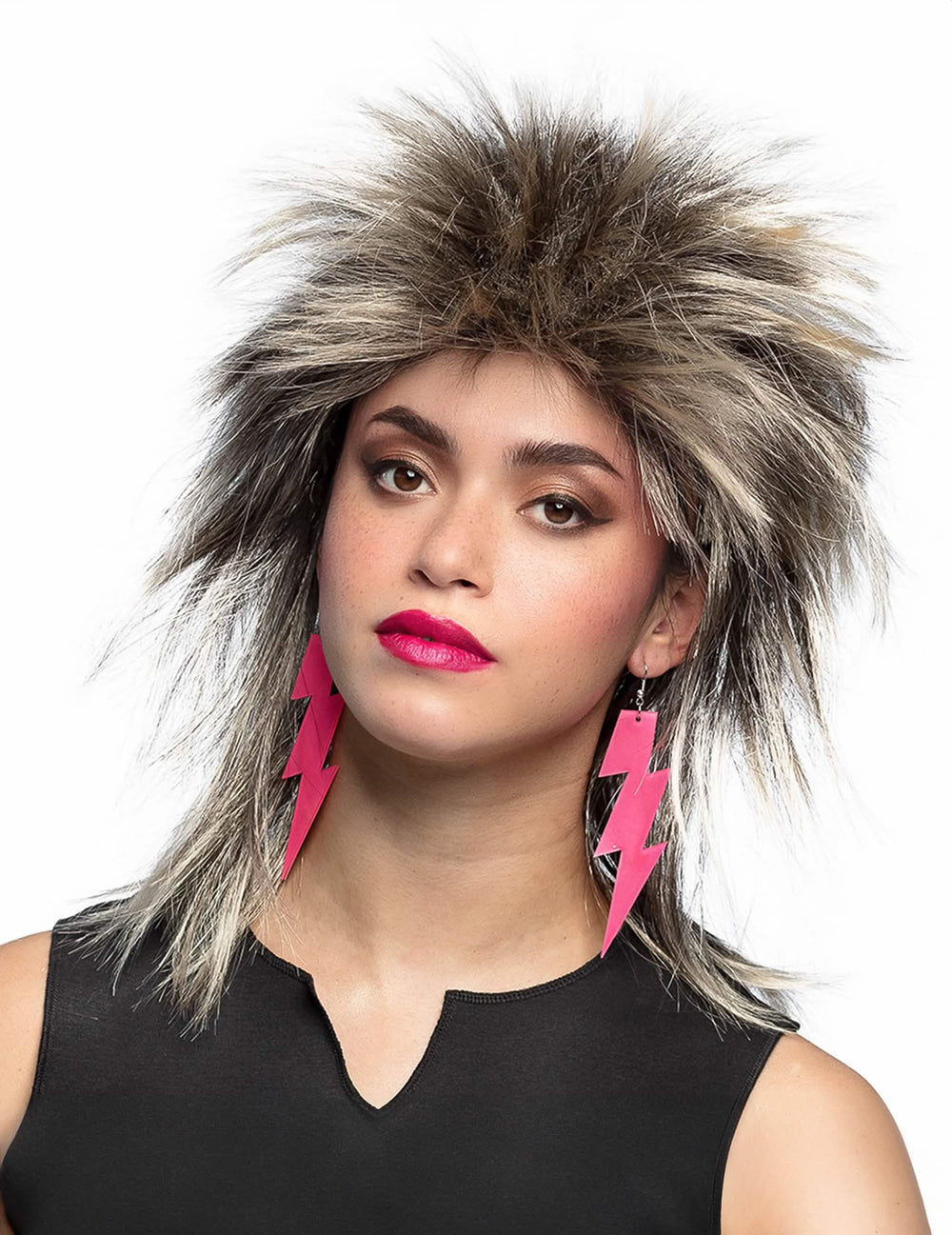 Peluca punk para adulto mujer castaña y rubia despeinada