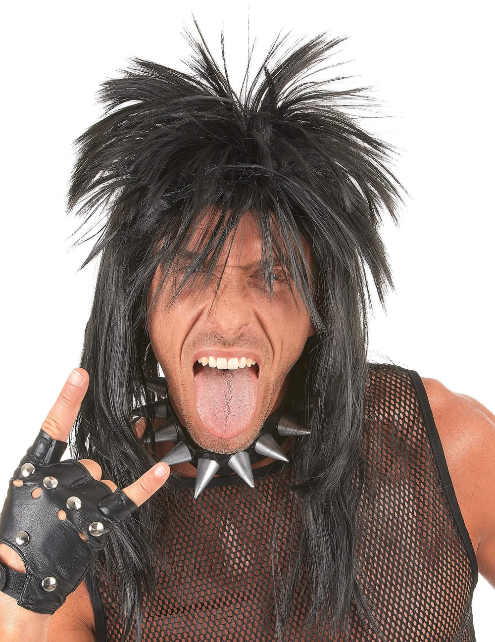 Peluca punk para adulto negra con cresta despeinada