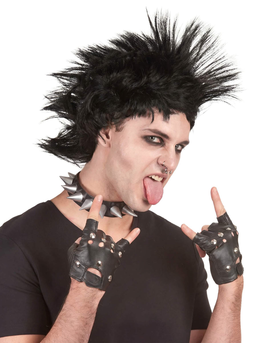Peluca punk para hombre negra con cresta